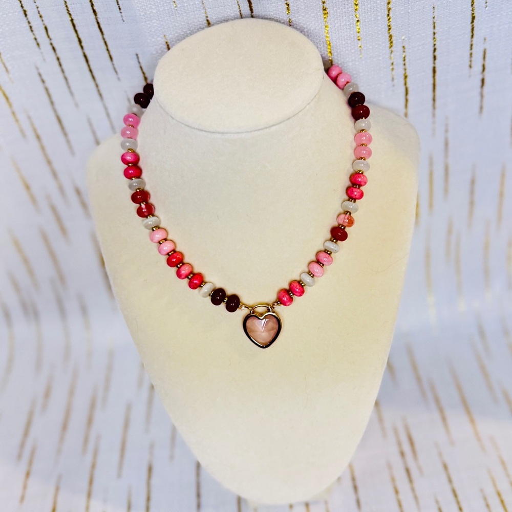 Atterri Semi-Precious Stone Heart Necklace | 15” + 3” Extender - Picture 4 of 6